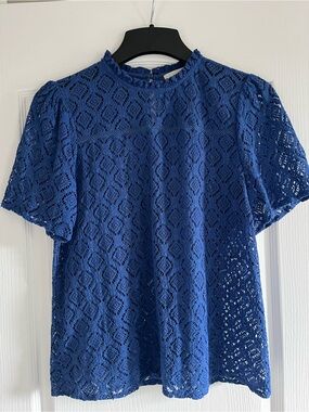 LOFT Royal Blue Lace Short-Sleeve Blouse